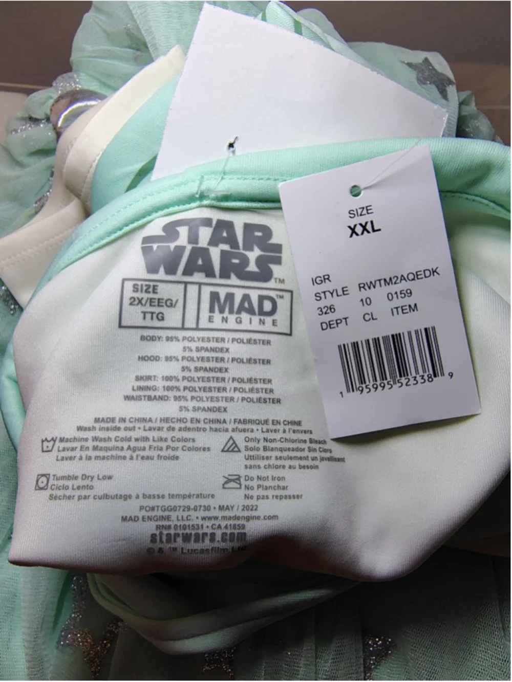 Star Wars Grogu Baby Yoda Dress Girls 2X Mint Green Hooded Tulle Dress - Picture 10 of 11
